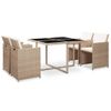 Set De Comedor De Jardín 5 Pzas Y Cojines Ratán Sintético Beige