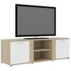 Mueble De Tv Madera Contrachapada Blanco Y Roble 120x34x37 Cm