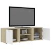 Mueble De Tv Madera Contrachapada Blanco Y Roble 120x34x37 Cm