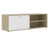 Mueble De Tv Madera Contrachapada Blanco Y Roble 120x34x37 Cm