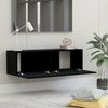 Mueble Pared Tv Madera Contrachapada Roble Negro 100x30x30 Cm