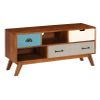 Mueble Para Tv Con 3 Cajones Madera Maciza Acacia 110x35x50 Cm Multicolor