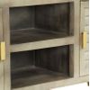 Mueble Tv De Madera De Mango Maciza Gris Y Latón 110x30x48 Cm