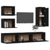 Muebles Para Tv 6 Piezas Madera Maciza De Pino Negro