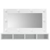 Mueble Con Espejo Y Led Blanco Brillante 90x31,5x62 Cm