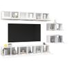 Mueble De Tv 8 Piezas De Madera Contrachapada Blanco