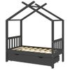 Estructura De Cama Infantil Y Cajón Madera Pino Gris 70x140cm