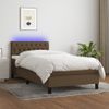 Cama Box Spring Colchón Luces Led Tela Marrón Oscuro 100x200cm