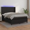 Cama Box Spring Colchón Y Led Cuero Sintético Negro 140x200 Cm