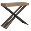 Consola Extensible De Diseño En Madera Natural Con Patas Cruzadas De Metal Gris Diair De 40 A 196 Cm-soporte 2 Pies-3 Alargaderas Gruesas