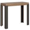 Consola Extensible Evy De Madera Clara Con Patas De Metal Antracita, 14 Plazas, De 40 A 300 Cm-base Y Soporte Con Ruedas