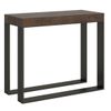 Consola Extensible De Madera Oscura Con Patas De Metal Antracita, 8 Plazas, 40 A 196 Cm Elatra-base Y Soporte Con Ruedas-3 Alargaderas Finas