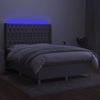 Cama Box Spring Colchón Y Luces Led Tela Gris Claro 140x190 Cm