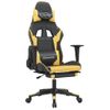 Silla Gaming Masaje Y Reposapiés Cuero Sintético Negro Dorado