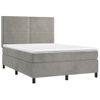 Cama Box Spring Colchón Y Led Terciopelo Gris Claro 140x200 Cm