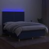 Cama Box Spring Colchón Y Luces Led Tela Azul 140x190 Cm