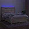 Cama Box Spring Colchón Y Luces Led Tela Crema 140x190 Cm