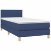 Cama Box Spring Con Colchón Y Led Tela Azul 90x200 Cm