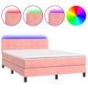 Cama Box Spring Colchón Y Led Terciopelo Rosa 140x200 Cm