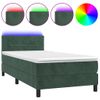 Cama Box Spring Colchón Y Led Terciopelo Verde Oscuro 100x200cm