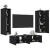 Vidaxl Muebles De Tv De Pared Con Led 6 Pzas Madera Ingeniería Negro