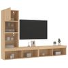 Vidaxl Muebles Tv Pared Con Led 4 Pzas Madera Ingeniería Roble Sonoma Marrón