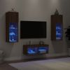 Vidaxl Muebles De Tv De Pared Con Luces Led 4 Piezas Marrón Roble