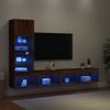 Vidaxl Muebles Tv Pared Con Led 4 Pzas Madera Ingeniería Marrón Roble