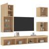 Vidaxl Muebles Tv Pared Con Led 5 Pzas Madera Ingeniería Roble Sonoma Marrón