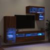 Vidaxl Muebles Tv Pared Con Led 6 Pzas Madera Ingeniería Marrón Roble