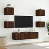 Vidaxl Muebles Tv Pared Con Led 6 Pzas Madera Ingeniería Marrón Roble