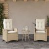 Sillones Reclinables De Jardín Con Cojines Beige 2 Uds Ratán Pe