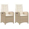 Sillones Reclinables De Jardín Con Cojines Beige 2 Uds Ratán Pe