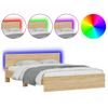 Vidaxl Estructura De Cama Cabecero Y Luces Led Roble Sonoma 160x200 Cm Marrón