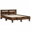 Vidaxl Cama Con Cabecero Madera De Ingeniería Roble Ahumado 135x190 Cm Marrón