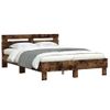 Vidaxl Cama Con Cabecero Madera De Ingeniería Roble Ahumado 135x190 Cm Marrón