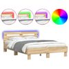 Vidaxl Estructura De Cama Cabecero Y Luces Led Roble Sonoma 135x190 Cm Marrón