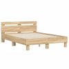 Vidaxl Estructura De Cama Cabecero Y Luces Led Roble Sonoma 135x190 Cm Marrón