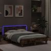 Vidaxl Estructura De Cama Cabecero Y Luces Led Roble Ahumado 135x190cm Marrón