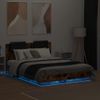 Vidaxl Estructura Cama Con Cabecero Luces Led Roble Ahumado 120x190 Cm Marrón