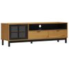 Vidaxl Mueble De Tv Con Puerta De Vidrio Flam Madera Pino 158x40x50 Cm Marrón