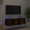 Vidaxl Mueble De Tv De Pared Con Luces Led Roble Ahumado 100x35x31 Cm Marrón