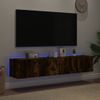 Vidaxl Muebles Tv De Pared Luces Led 2 Uds Roble Ahumado 80x35x31 Cm Marrón