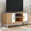 Vidaxl Mueble De Tv Olden Madera Maciza Pino Blanco Marrón 114x43x57cm