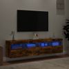 Vidaxl Muebles Tv De Pared Luces Led 2 Uds Roble Ahumado 80x30x40 Cm Marrón