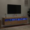 Vidaxl Muebles De Tv De Pared Luces Led 2 Uds Roble Sonoma 80x30x40 Cm Marrón