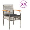 Vidaxl Sillas De Jardín Con Cojín 4 Uds Ratán Pe Gris Y Madera Acacia