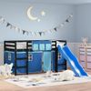 Vidaxl Cama Alta Para Niños Con Cortinas Madera Pino Azul 90x200 Cm