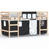 Vidaxl Cama Alta Niños Con Cortinas Madera Pino Blanco Negro 90x200 Cm