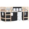 Vidaxl Cama Alta Niños Con Cortinas Madera Pino Blanco Negro 90x200 Cm